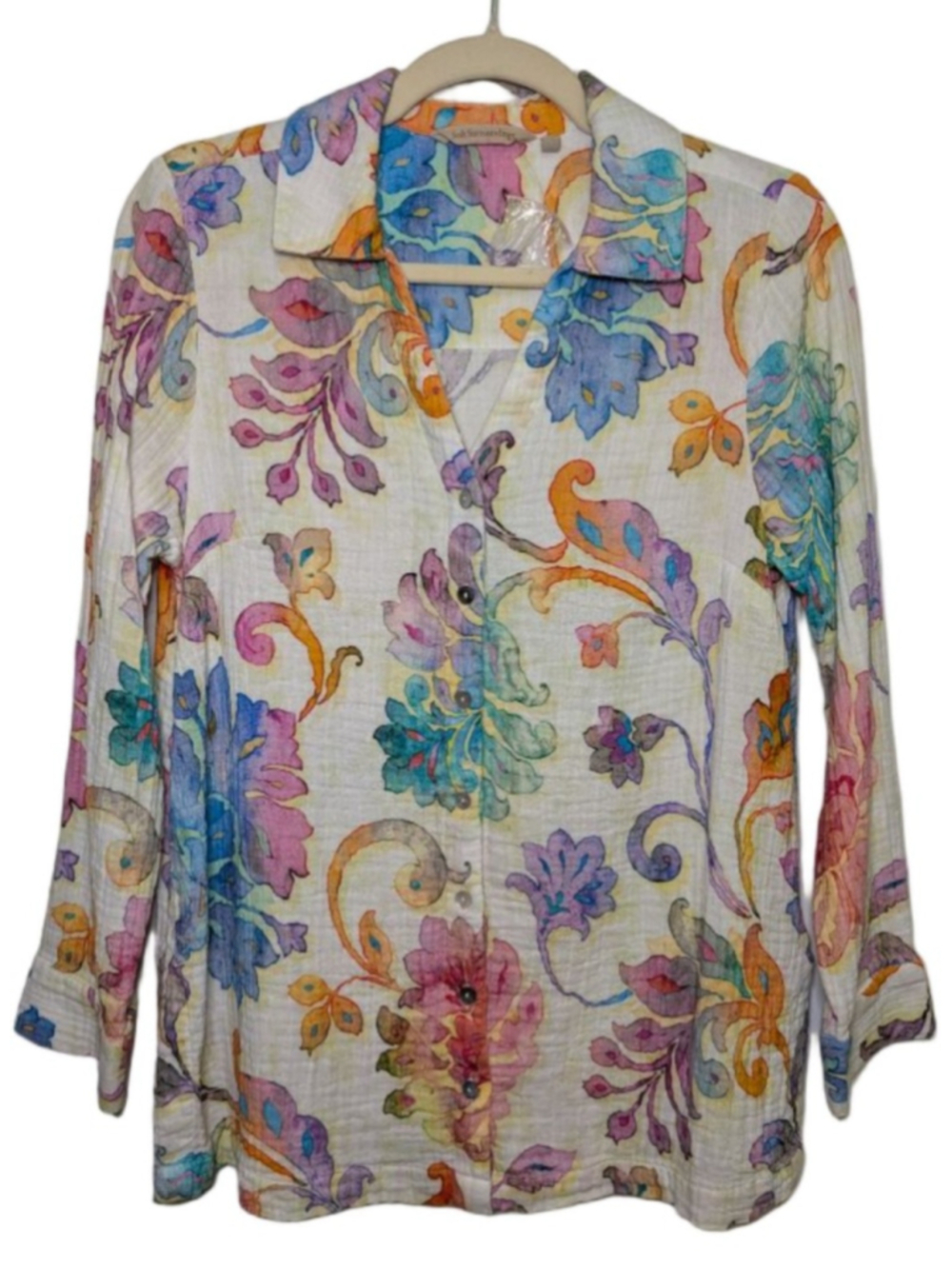 Soft Surroundings Cotton Gauze Floral Button Up Tunic Top Size PXS